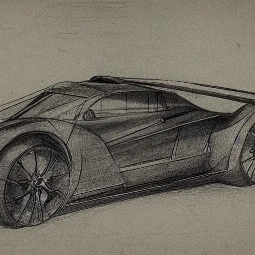 Image similar to a sketch of a supercar by leonardo da vinci