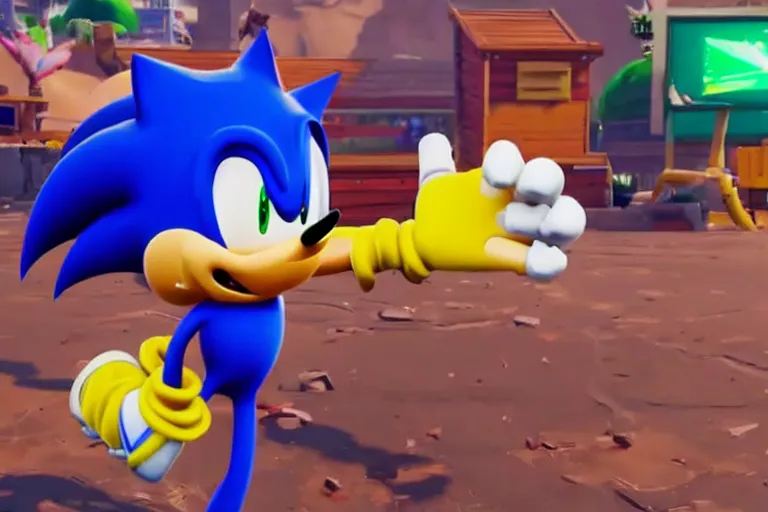 Image similar to sonic dancing in fortnite, gameplay