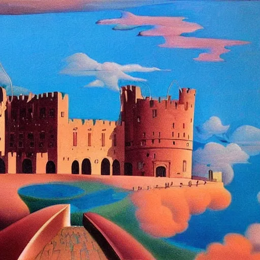 Image similar to by candido portinari riotous. a beautiful installation art of a castle in the clouds.