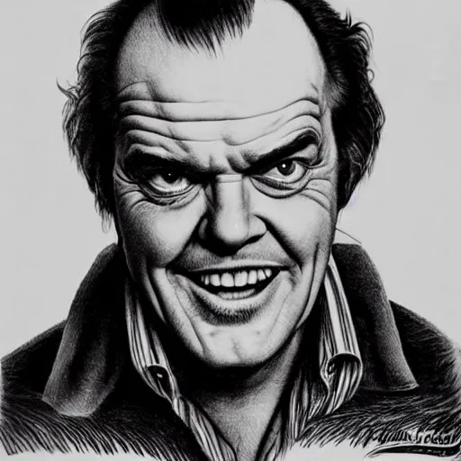 Image similar to a portrait of Jack Nicholson drawn by Robert Crumb