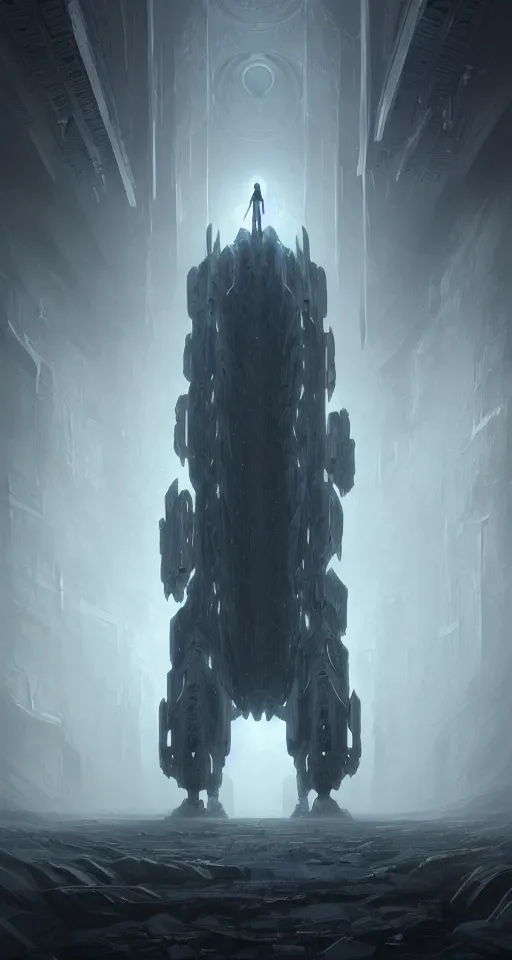 Image similar to professional concept art of a symmetrical! abstract fractal ominous floating robotic terrifying giant thing in a dark room by artgerm and greg rutkowski ( thin white border ). an intricate, elegant, highly detailed digital painting, concept art, smooth, sharp centred focus, illustration, in the style of cam sykes, wayne barlowe, igor kieryluk.