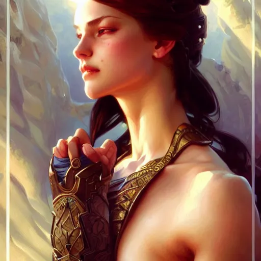 Prompt: A girl fantasy upper body, D&D, muscular, fantasy, intricate, elegant, highly detailed, digital painting, artstation, concept art, smooth, sharp focus, illustration, art by artgerm and greg rutkowski and alphonse mucha