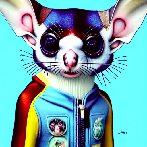 Image similar to full shot of a sugar glider android character:: by Martine Johanna and Simon Stålenhag and Chie Yoshii and Casey Weldon and Guillermo del toro :: ornate, dynamic, particulate, rich colors, intricate, elegant, highly detailed, centered, artstation, smooth, sharp focus, octane render, 3d