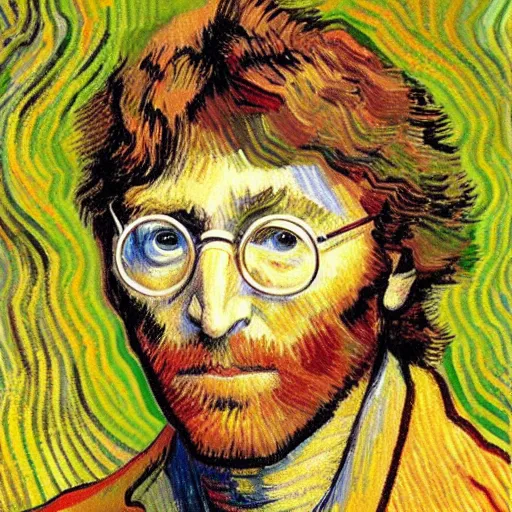 Prompt: John Lennon portrait painted in Vincent van Gogh style - H 1024 - W 1024 - n4 - i