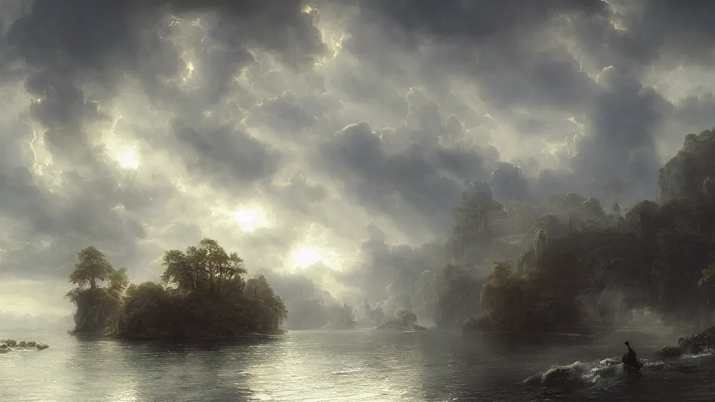 Image similar to [ searching for tom bombadil ] andreas achenbach, artgerm, mikko lagerstedt, zack snyder, tokujin yoshioka