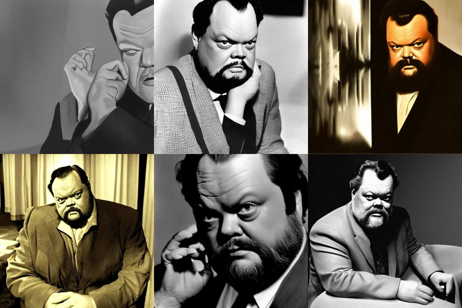 Prompt: Orson Welles portrait with extreme ray tracing
