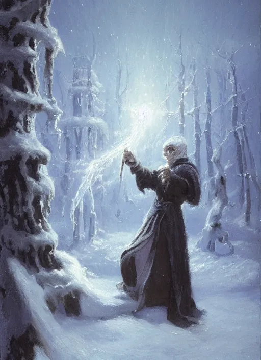 Image similar to a mage casting a frost spell by charles joshua chaplin