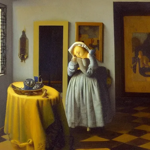 Prompt: a very very very exquisite doll's house on the symbolist theme of'icosahedrons'in the style of charles gleyre, johannes vermeer, oil on canvas