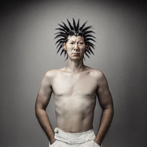 Image similar to portrait of kirin - human hybrid, by annie leibovitz, portrait of a man, studio lighting