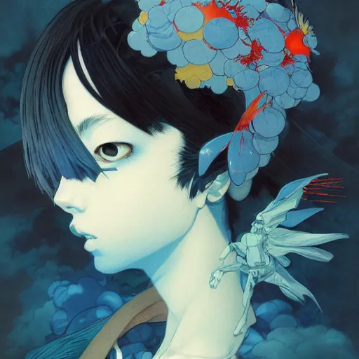 Prompt: prompt : blue portrait soft light painted by james jean and katsuhiro otomo and erik jones, inspired by evangeleon anime, smooth face feature, intricate oil painting, high detail illustration, sharp high detail, manga and anime 1 9 9 0