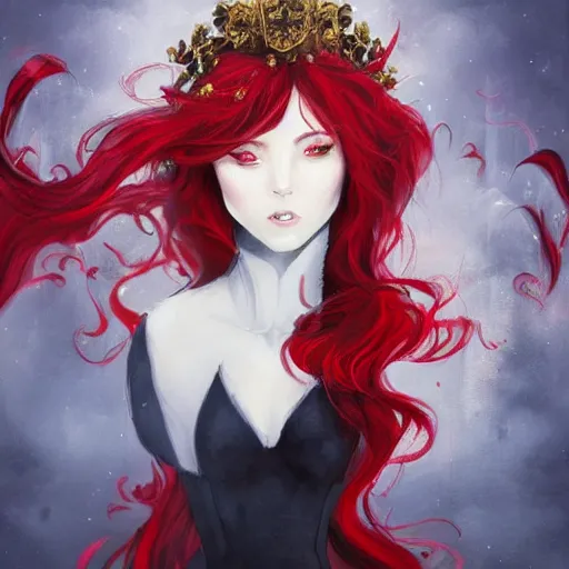 Prompt: red like roses fills my dreams and brings me to the place you rest. | white is cold and always yearning, burdened by a royal test. | black the beast descends from shadows. | yellow beauty burns gold. abstract oil painting. beautiful woman. fantasy. concept art. rwby. highly detailed and colorful.