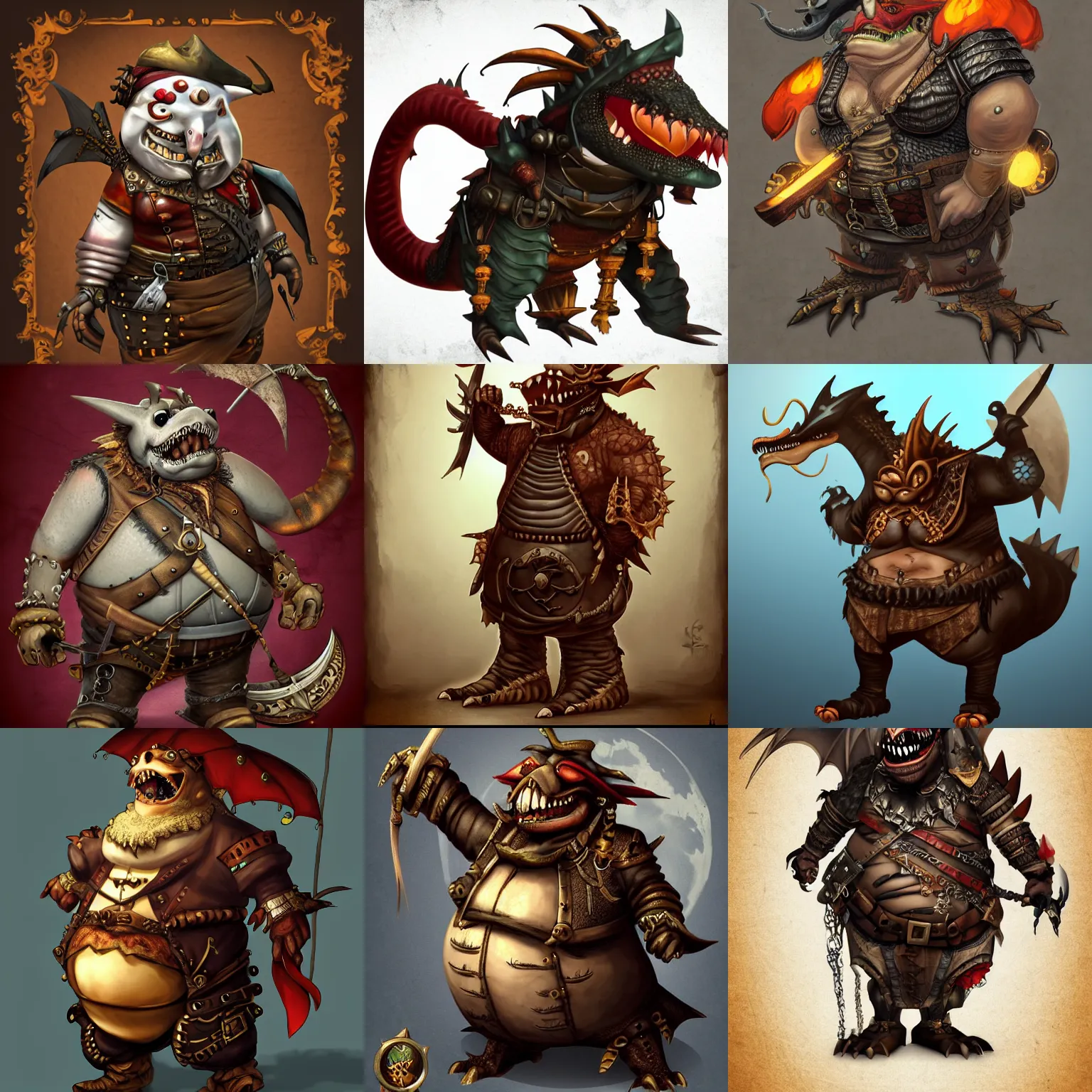 Prompt: fat pirate dragon steampunk knight, trending on artstation