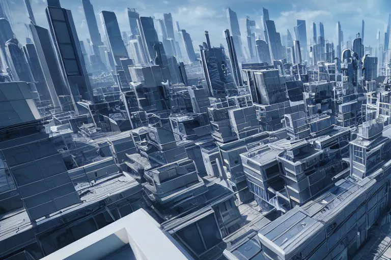 Image similar to rooftop view of a futuristic city highly detailed, photorealistic portrait, bright studio setting, studio lighting, crisp quality and light reflections, unreal engine 5 quality render