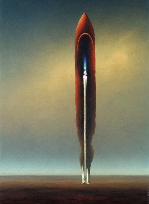 Image similar to A painting in a style of Beksinski of Mars. There is Elon Musk and a rocket. Very detailed, symmetry