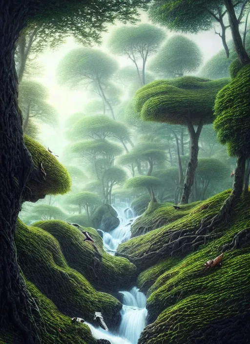 Image similar to a hyper-detailed 3d render like a Oil painting of Nature witnessing itself through all animals and plants and trees and rocks, surrealism!!!!! Beautiful! surreal concept art, lifelike, photorealistic, digital painting, aesthetic, smooth, sharp focus, Artstation HD, by Greg Rutkowski, Chris Tulloch McCabe, Valentina Remenar and Asher Duran,