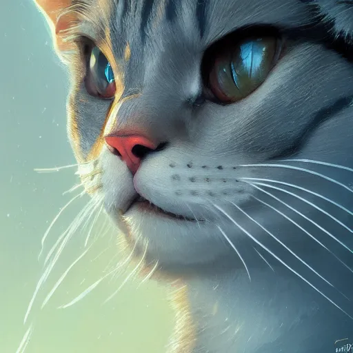 Prompt: highly detailed closeup portrait of a cat, in disney, stephen bliss, unreal engine, art by greg rutkowski, loish, rhads, ferdinand knab, makoto shinkai and lois van baarle, ilya kuvshinov, rossdraws, tom bagshaw, global illumination, radiant light, detailed and intricate environment