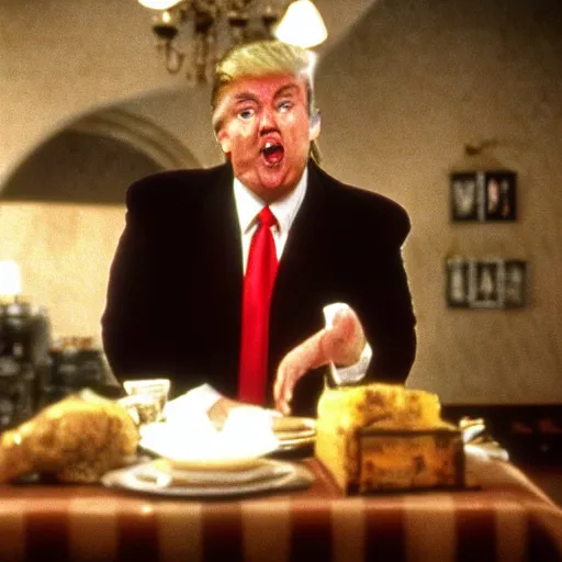 Prompt: movie still of Donald Trump as Mr Creosote from Monty Python's the Meaning of Life