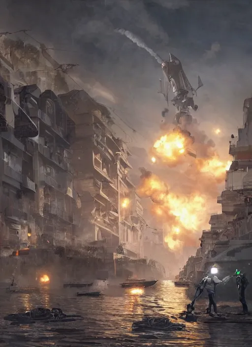 Image similar to hyper realistic squid robot attacking cape town city, table mountain explosions, atmospheric beautiful details, strong composition drawn in ink by kim jung giu weta studio rutkowski, james gurney and greg rutkowski, and lucasfilm