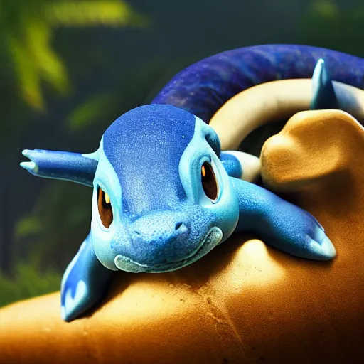 Image similar to photography of a realistic lapras animal, ultra detailed, 8 k, cinematic lighting, natural background, trending on artstation, pokemon