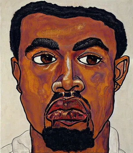 Image similar to portrait of kanye west by egon schiele, intense desire, high quality, high detail