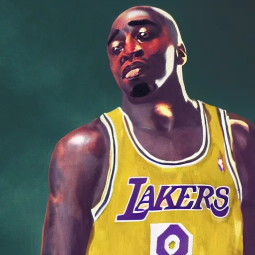 Image similar to tupac shakur in lakers jersey, biggie smalls in a nets jersey, 9 0's magazine cover, digital art, octane render