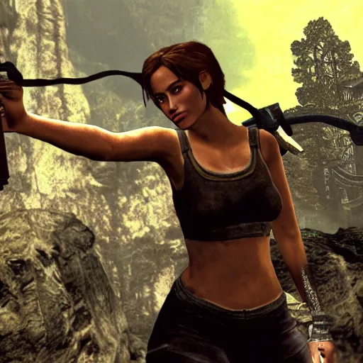 Prompt: an in-game screenshot of Adele in Tomb Raider (1996) PlayStation one 1