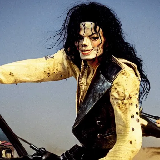 Image similar to michael jackson in mad max fury road