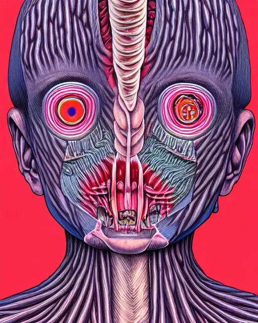 Image similar to human body breaking away, conjuring psychedelic image, part by shintaro kago, part by alex gray, ultra realistic, highly detailed, 8 k, trending on artstation, masterpiece, epic, symmetry