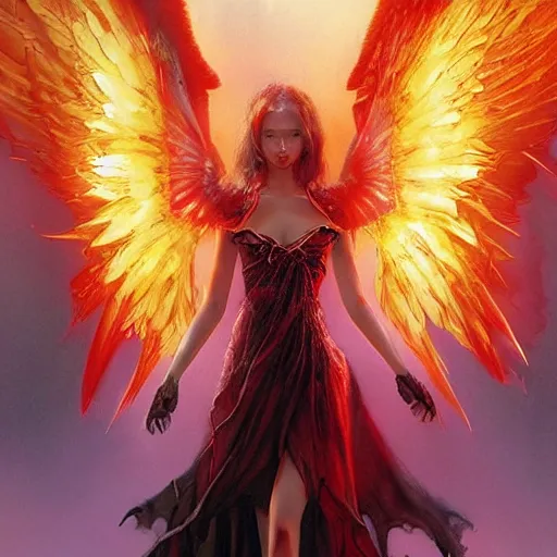 Prompt: young vampire princess with burning wings 4 k high definition colorful dramatic lighting artstation trending path traced contrast light and dark cinematic breathtaking saturated by noriyoshi ohrai, patrick woodroffe, and hans zatzka