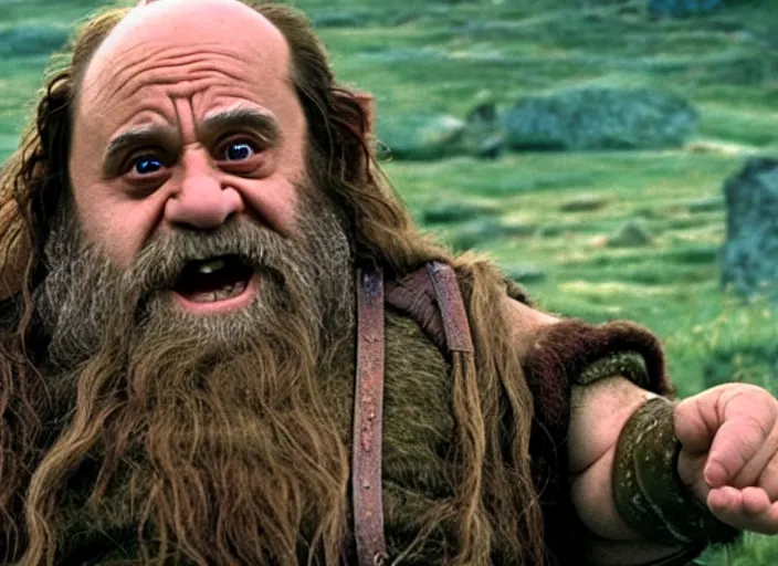 Image similar to film still of danny devito as gimli in lord of the rings movie, 8 k