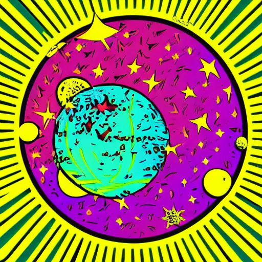 Image similar to 2 planet collapse particle fusion element macro cosmic art by butcher billy, sticker, colorful, illustration, highly detailed, simple, smooth and clean vector curves, no jagged lines, vector art, smooth andy warhol style