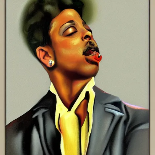 Image similar to a painting of morris day in the style of rolf armstrong.