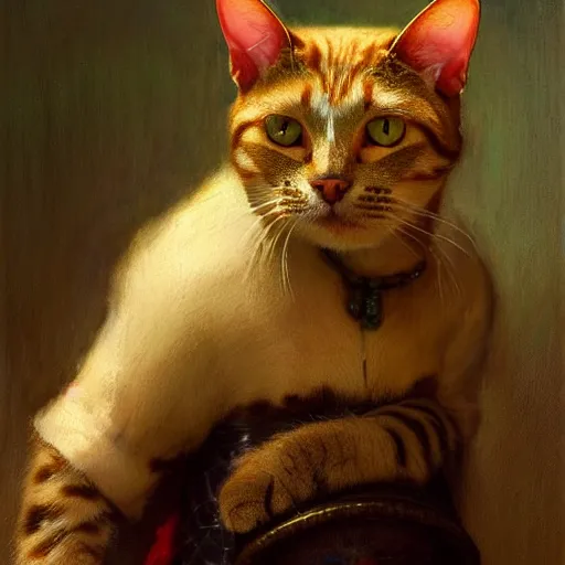 Image similar to a portrait of a cat dressed as a cook, high detail, cleary see face, by gaston bussiere, bayard wu, greg rutkowski, odd nerdrum, maxim verehin, dan dos santos, masterpiece, sharp focus, cinematic lightning - h 7 6 8