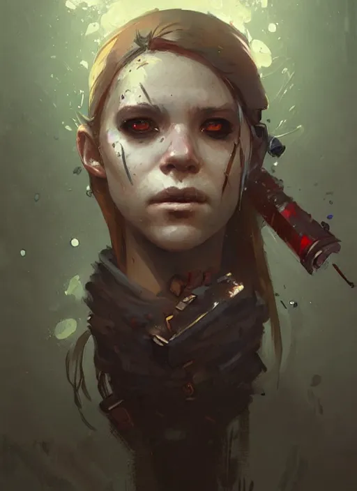 Image similar to a portrait of a pretty sewer punk young lady by greg rutkowski