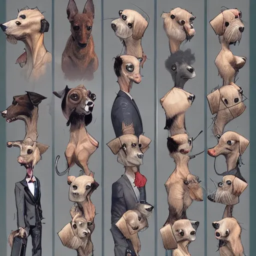 Image similar to ripped physique crown collar leash Man portrait Sherlock Patrick Bateman snout Detective Anthropomorphic furry fuzzy fashion vogue Dachsund man wearing a Dachsund costume wearing an Executive costume gerald brom bastien grivet greg rutkowski norman rockwell portrait face head snout ears eyes illustration tombow