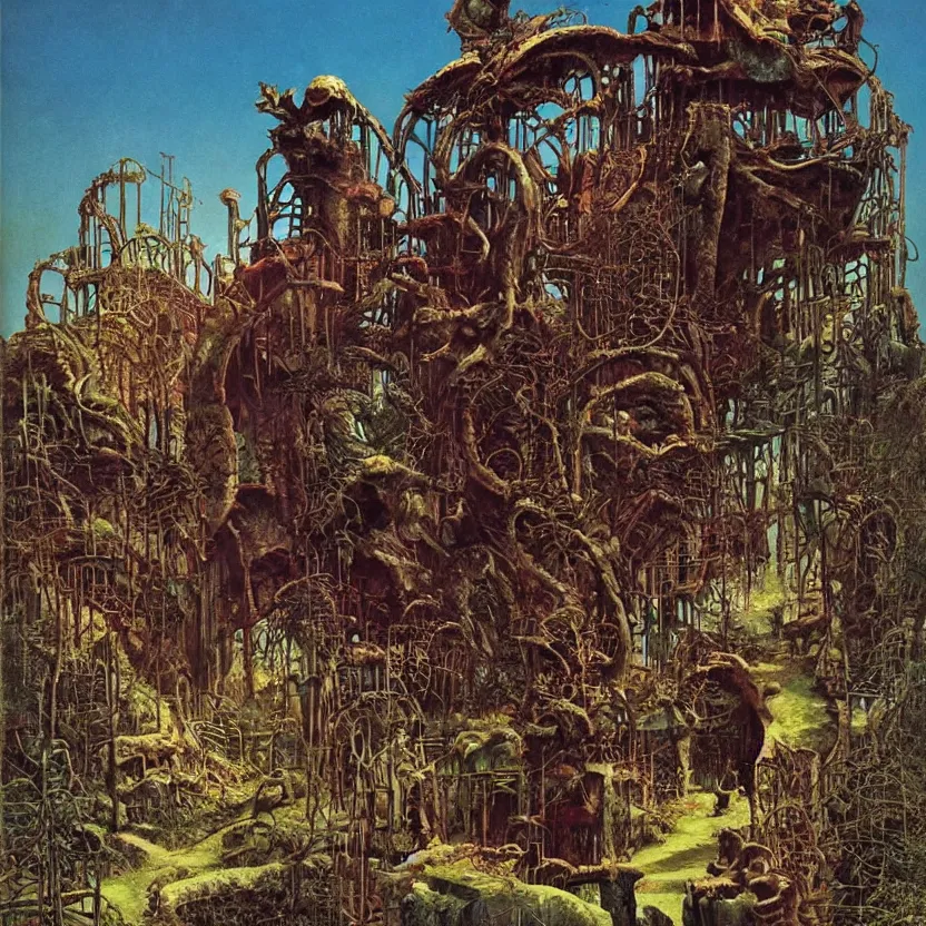 Image similar to an abandoned theme park, by richard corben, bruce pennington, and zdzisław beksinski. goosebumps cover art. pulp horror art.