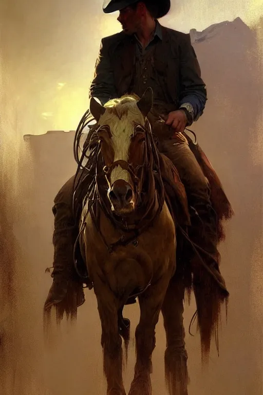 Image similar to hyperrealist portrait of a cowboy driving a stage coach by jeremy mann and alphonse mucha, fantasy art, photo realistic, dynamic lighting, artstation, poster, volumetric lighting, very detailed faces, hdr, high dynamic range, 4 k, award winning