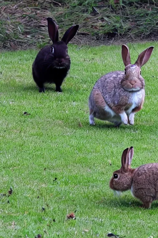 Prompt: rabbits running away from cops