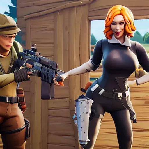 Prompt: Christina Hendricks, in fortnite