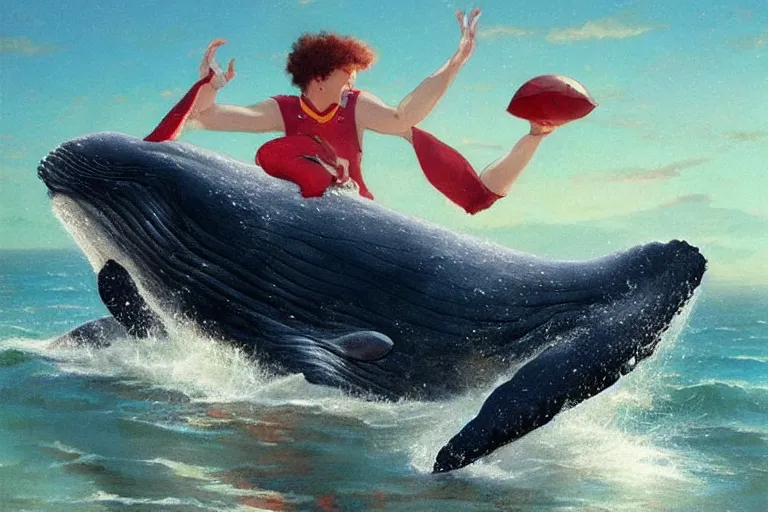 Image similar to a whale who loves patrick mahomes by greg rutkowski, rossdraws, gil elvgren, enoch bolles, anime, very coherent