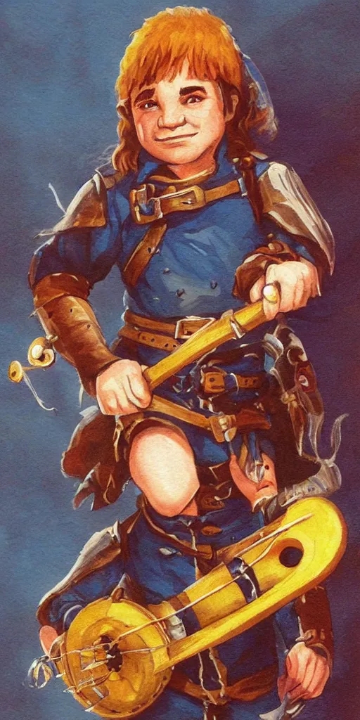 Image similar to artwork of an halfling bard in the style of everquest 1 9 9 9