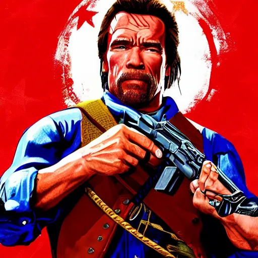 Prompt: Arnold Schwarzenegger in red dead redemption 2 4K detail