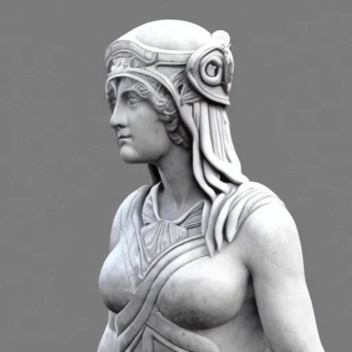 Prompt: full size beautiful marble statue of athena, hoplie helmet on her head, sword in her hands, realistic proportions, realistic face, hyperrealistic, 8 k, full size photo, artstation
