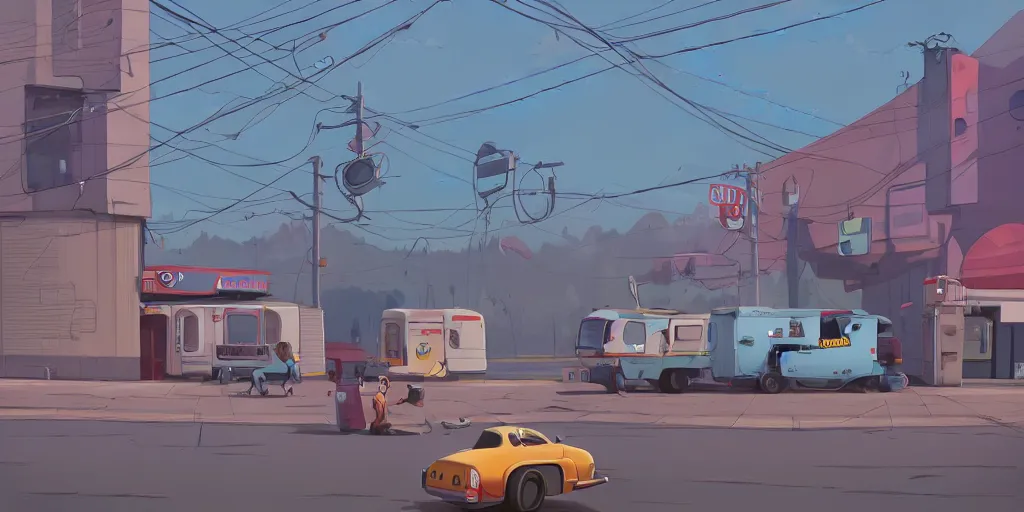 Prompt: bobs burgers by Goro Fujita and Simon Stalenhag , 8k, trending on artstation, hyper detailed, cinematic