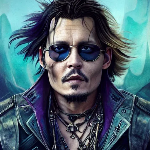Image similar to johnny depp portrait, dystopia core, apocalyptic, armor, warrior, dramatic, sharp focus, fiction, neon, fantasy, hyper detailed, digital art, trending in artstation, cinematic lighting, studio quality, smooth render, unreal engine 5 rendered, octane rendered, art style and nixeu and wlop and krenz cushart