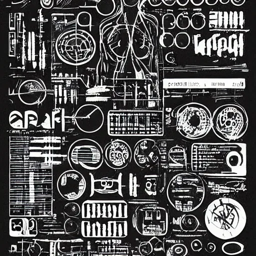 Image similar to graphic design medical tech style symbols , by guy denning,ashley wood,michael black,no blur no dof