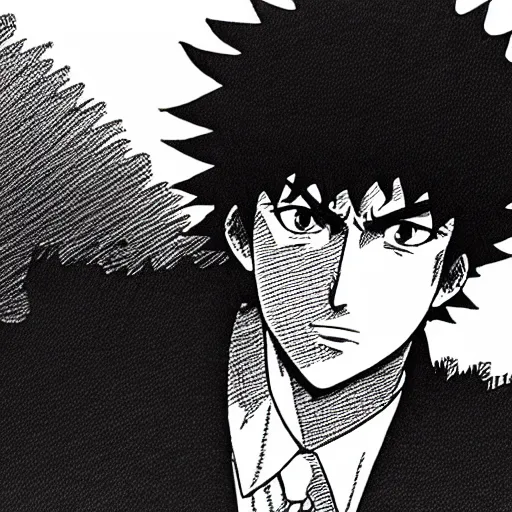 Prompt: Spike Spiegel by Kentaro Miura :: Manga panel,