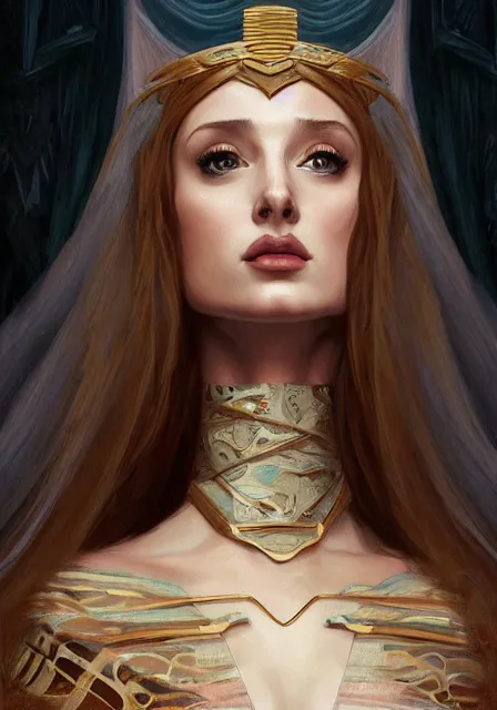 Prompt: sansa angeline jolie gessica chastain mummy cleopatra, intricate, elegant, highly detailed, digital painting, artstation, concept art, smooth, sharp focus, illustration, art by artgerm and greg rutkowski and alphonse mucha and william - adolphe bouguereau