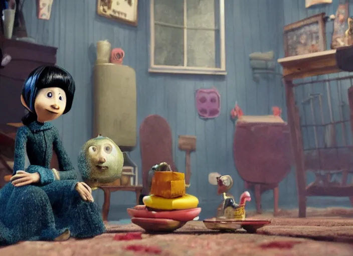 Prompt: a very high resolution image from a new movie, stop motion, coraline, directed by wes anderson