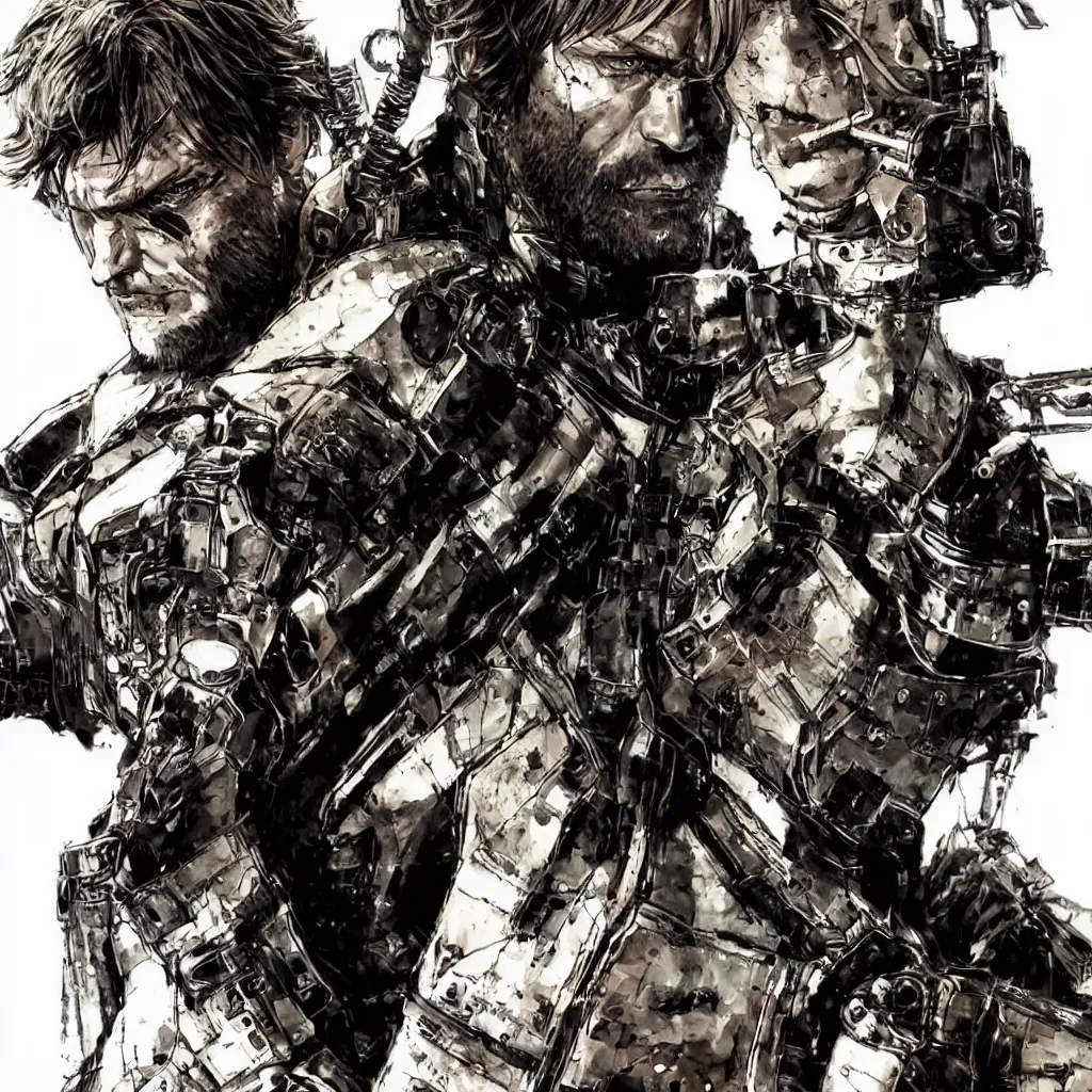 Image similar to a close-up portrait of Arthur Morgan from Red Dead Redemption as a cyborg, art by Yoji Shinkawa